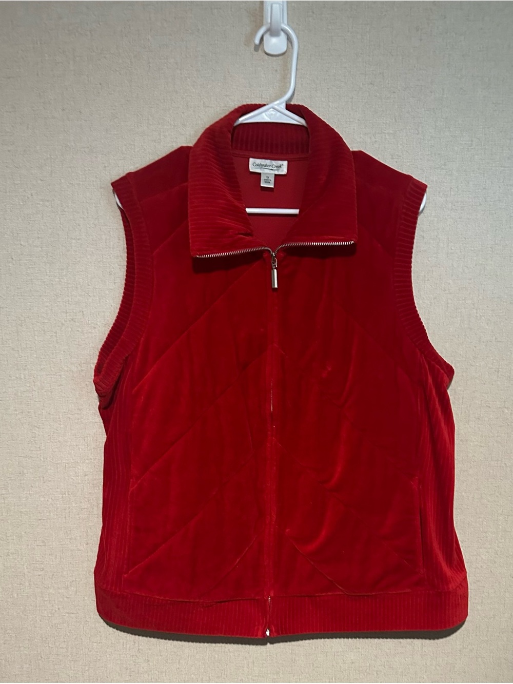 Coldwater Creek 1X  Vibrant Red Quilted Velvet Zip Up Vest
